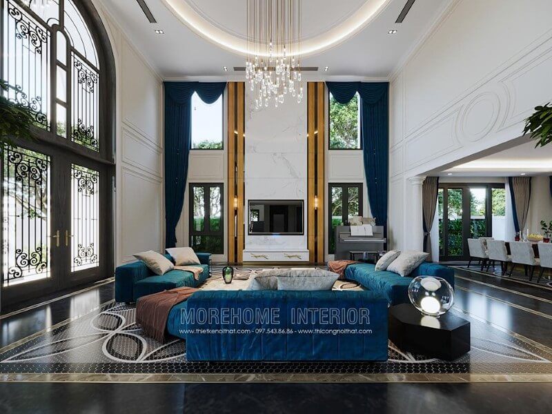 Thiết kế nội thất phòng khách sang trọng và đẳng cấp là những gì Morehome đã mang đến cho gia chủ tại biệt thự Hải Phòng.