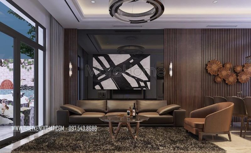 Mẫu sofa đơn gỗ bọc da cao cấp màu nâu hiện đại cho nhà phốchung cư tại HN, HP, ĐN, HCM.