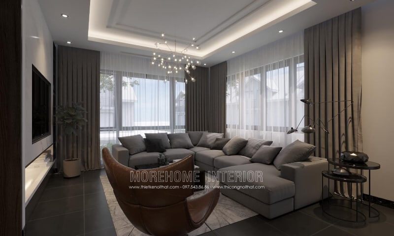 Sofa góc L bọc nỉ màu ghi sáng tô điểm thêm cho phòng khách gia đình bạn